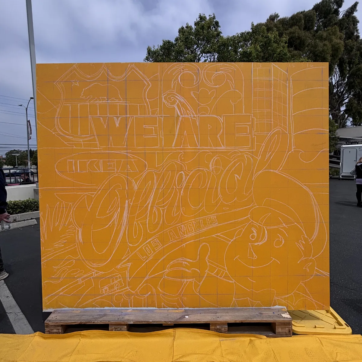 Mural in progress, early stage
